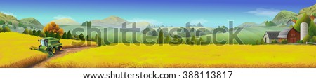 Wheat field, rural landscape, vector background