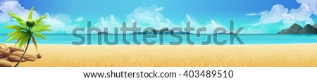 Sea panorama. Tropical beach. Vector background