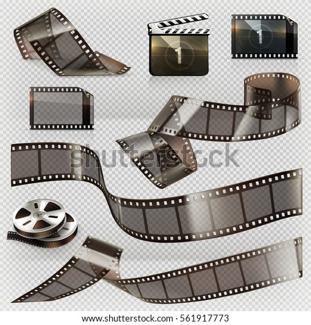 Old film strip with transparency. 3d vector icon set