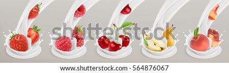 Fruit, berries and yogurt. Realistic illustration 3d vector icon set 4