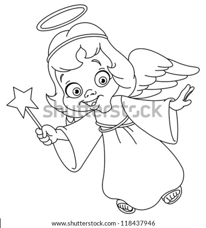 Outlined Christmas Angel Coloring Page เวกเตอร์สต็อก 118437946