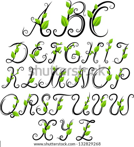 Botanic Alphabet Green Handwrite Text Leaves Stock Vector 21705709 ...