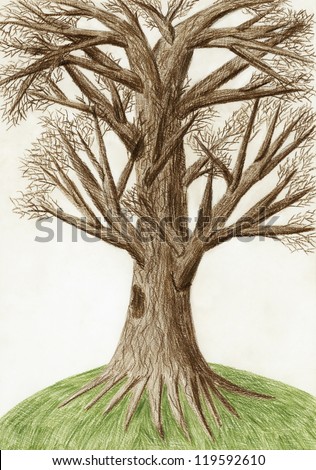 Artistic Color Pencil Drawing The Tree Stock Illustration 119592610