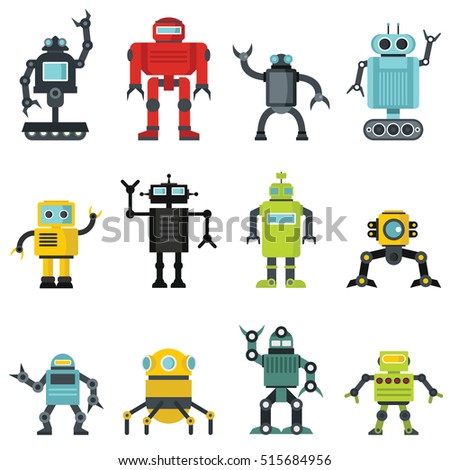 Robots Set Cartoon Flat Design Vector Stock Vector 515684956 - Shutterstock