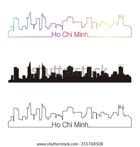 Ho Chi Minh skyline linear style with rainbow in editable vector file
