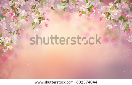 Vector background with spring cherry blossom. Sakura branch in springtime