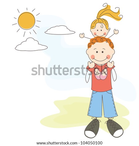 Happy Father's Day , cartoon illustration with Dad and daughter