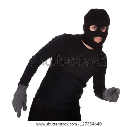 Thief Dressed Black Wearing Balaclava Stealing Stock Photo 125060030 ...