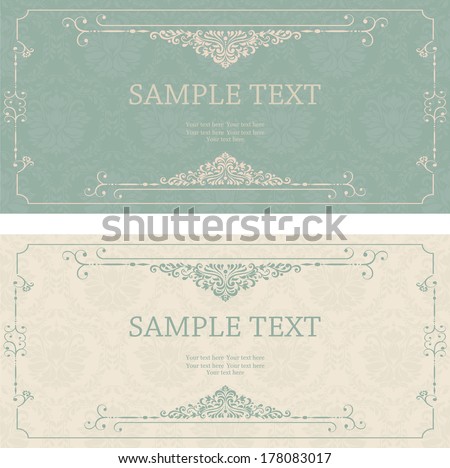 set of antique greeting cards, invitation with victorian ornaments, beautiful, luxury postcards