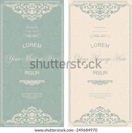 set of antique greeting cards, invitation with victorian ornaments, beautiful, luxury postcards