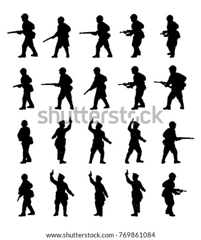 Infantry. Soldiers silhouettes set