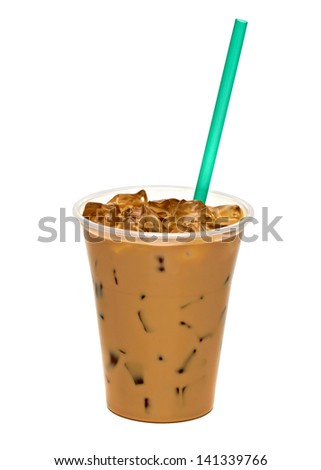 Iced Coffee Latte In Takeaway Cup On White Background Iced Coffee Latte In Takeaway Cup On White Background