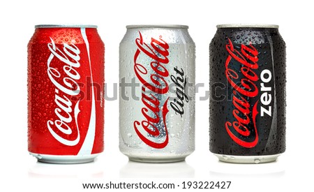 ANKARA TURKEY - May 17, 2014 Editorial photo of Coca-Cola cans on White Background. Coca-Cola Company is the most popular market leader in Turkey.