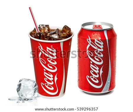ANKARA TURKEY - Decembre 15, 2016 Illustrative Editorial photo of Classic Coca-Cola cup on white background. Coca-Cola Company is the most popular market leader in Turkey.