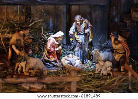 What colors are typically used in a Nativity scene?