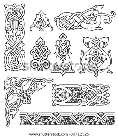 antique old Russian ornaments vector set - stock vector