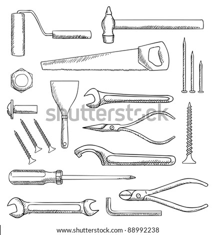 Set Sketch Tools Repair Handpainted Hammer Stock Vector 685331587 ...