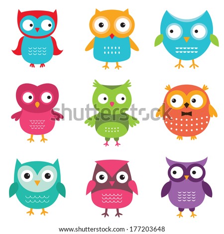 Owl Cartoon Vector Icons Set Stock Vector 170121023 - Shutterstock