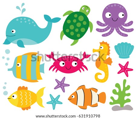 Sea animals vector set