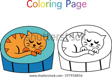 Sleeping Cat Vector Illustration For Coloring Book Page Activities