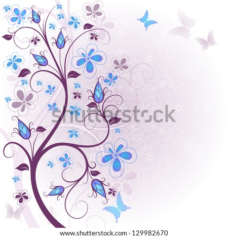 Spring gentle floral easter frame with translucent flowers and butterflies (vector EPS 10)