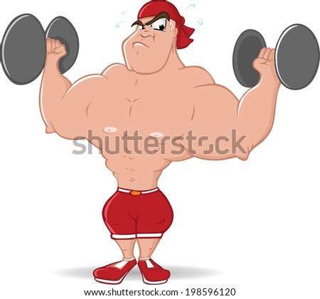 Cartoon Vector Illustration Bodybuilder Lifting Weights Stock Vector