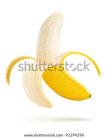 Vector illustration of half peeled banana isolated on a white background