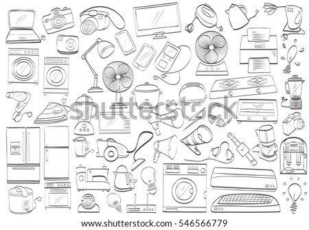 Download Black White Electronic Products Isolated Drawing Stock Vector 546566779 - Shutterstock