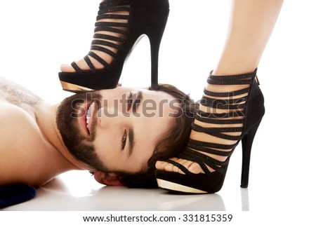 Shaved high heel bound Domination female free man pic