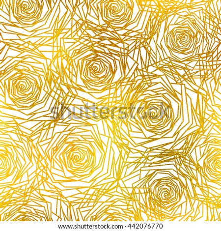 Seamless pattern with gold roses flowers background. Vector abstract illustration.