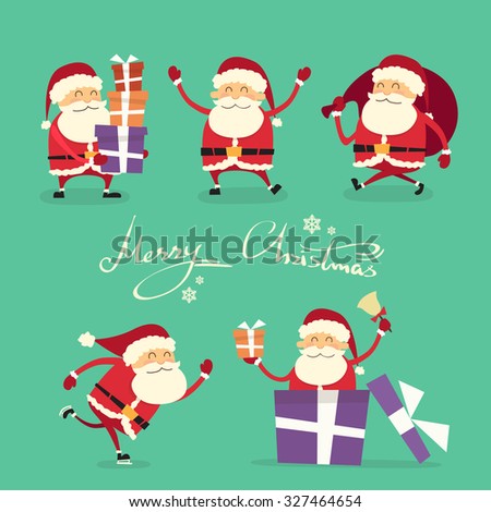 Santa Claus Cartoon Character Set Gift Box Christmas Holiday Collection Flat Vector Illustration