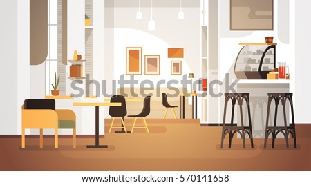 Modern Cafe Interior Empty No People Restaurant Flat Vector Illustration