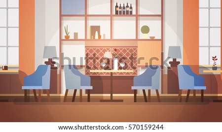 Modern Cafe Interior Empty No People Restaurant Flat Vector Illustration