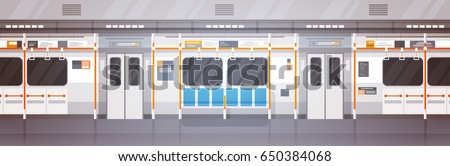 Empty Subway Car Interior Modern City Public Transport, Underground Tram Flat Vector Illustration