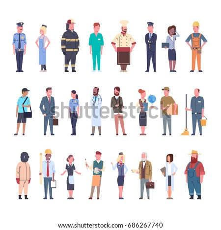 People Group Different Occupation Set Workers Profession Collection Flat Vector Illustration