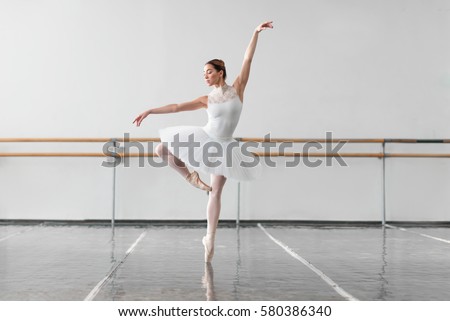 Beautiful female ballet dancer in class