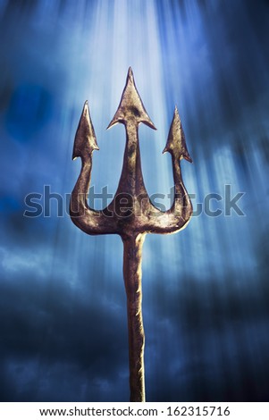 Poseidons Trident On Dark Sky Background Stock Illustration 162315716