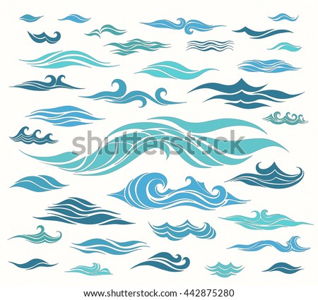 Collection Marine Waves Stylized Design Stock Vector 55310599 ...