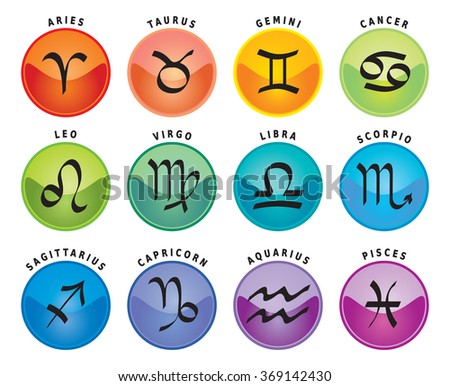 Zodiac Signs Twelve Astrology Icons Names Stock Vector 369142430 ...