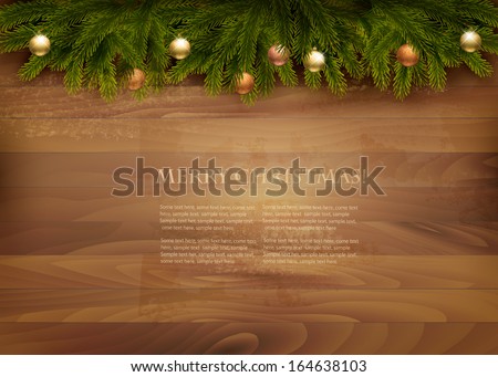 Christmas decoration on wooden background. Vector.