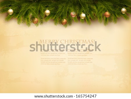 Christmas decoration on old paper background. Vector.