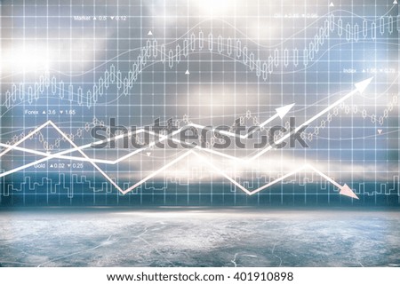 Digital chart with arrows and indicators, 3D Rendering