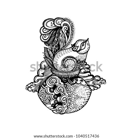 Zentangle Stylized Squirrel Hand Drawn Funny On The Nut For Adult Anti Stress Coloring