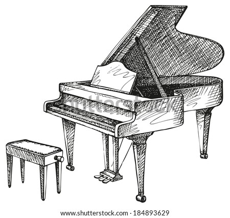 Vector Freehand Drawing Open Grand Piano Stock Vector 184893629