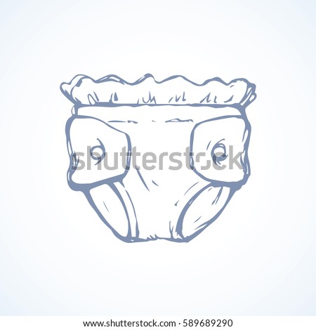 Cute waste product defecate diapers on light backdrop. Freehand outline blue ink hand drawn picture logo sketchy in art scribble retro style pen on paper. Close up front view with space for text