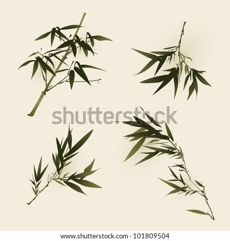 oriental style painting, bamboo leaves