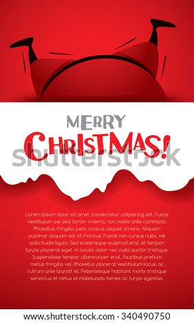 Christmas vertical banner. Santa Claus stuck in a chimney.