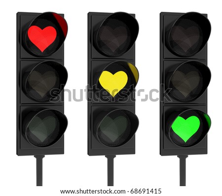 3d render of heart traffic lights on white background