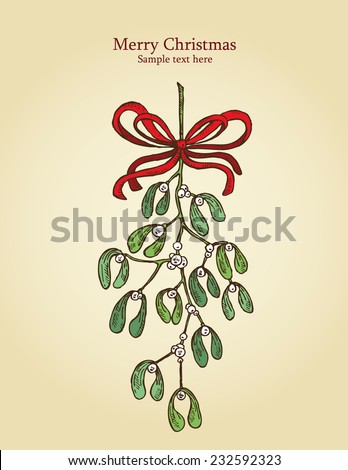 Christmas Mistletoe Sprig Mistletoe Drawing Stock Vector 232592323