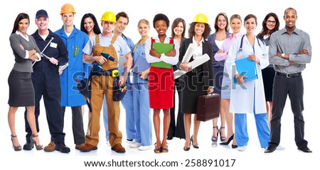 Group of workers people. Isolated on white background